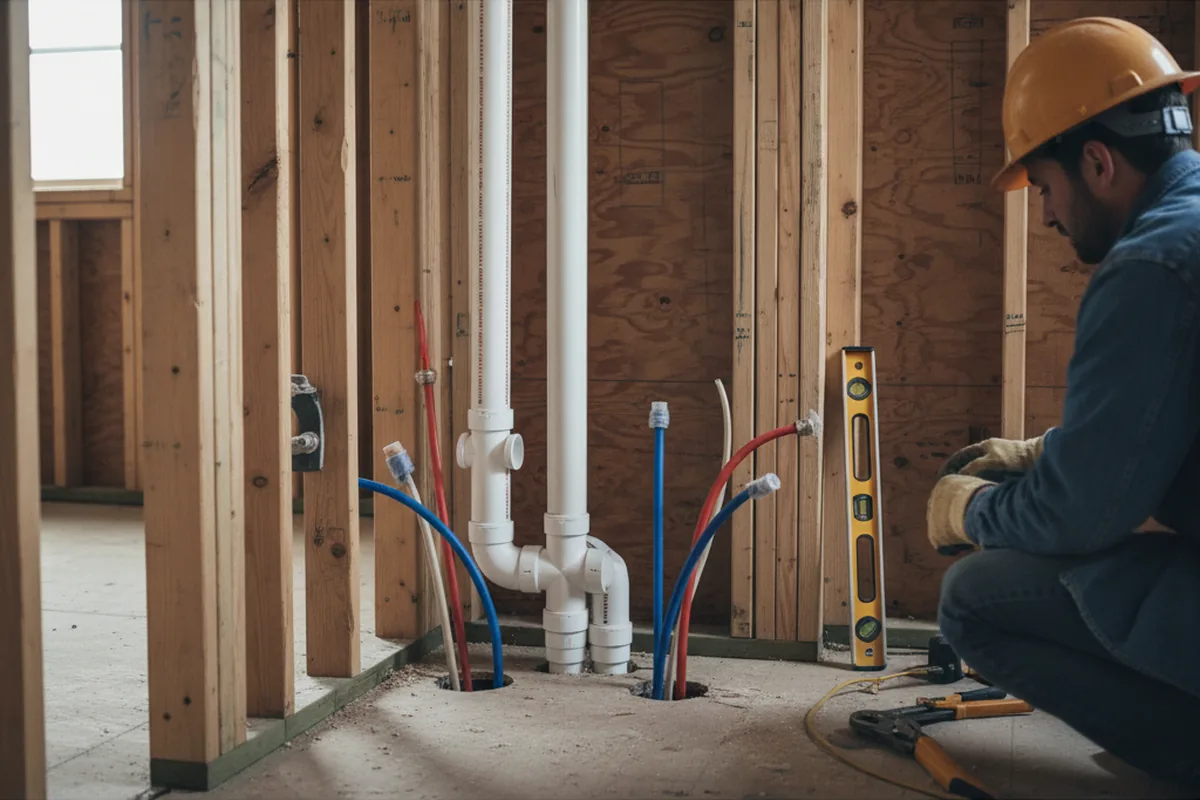 Drain and supply rough-in during Sump Pump Repair in Metaline
